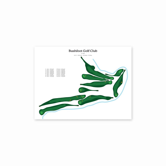 Bushfoot Golf Club map, white background, unframed print