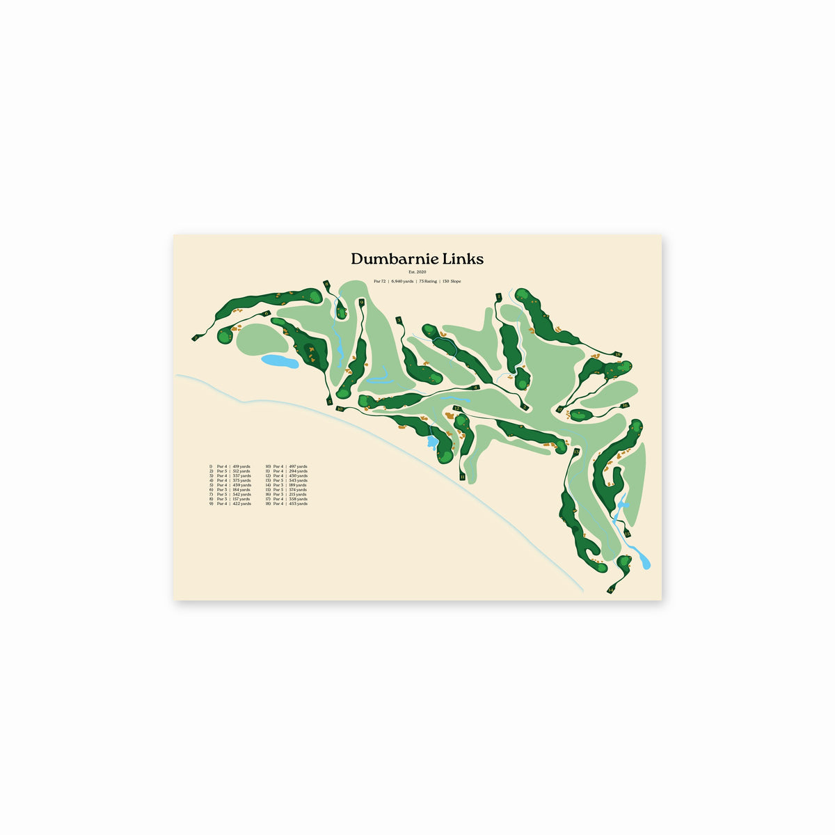 Dumbarnie Links map, beige background, unframed print