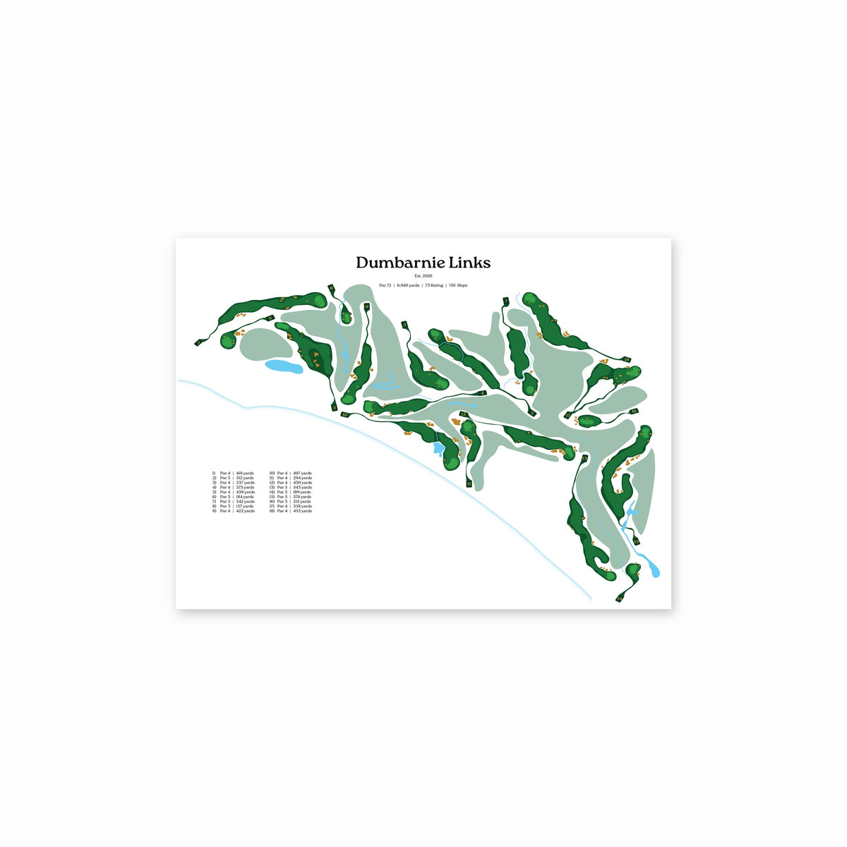 Dumbarnie Links map, white background, unframed print